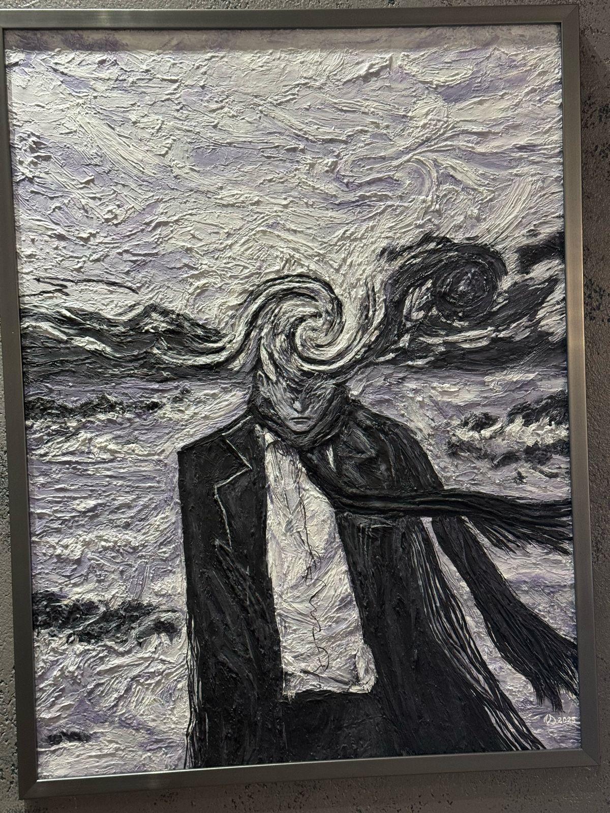 Монохромная фактурная картина с абстрактным силуэтом (60×80 см)