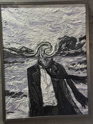 Картины на заказ - Монохромная фактурная картина с абстрактным силуэтом (60×80 см)